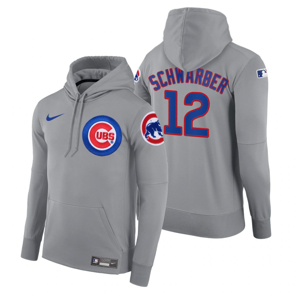 Men Chicago Cubs #12 Schwarber gray road hoodie 2021 MLB Nike Jerseys